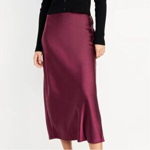 Old Navy High-Waisted Satin Midi Slip Skirt | Large | Cherry Bark